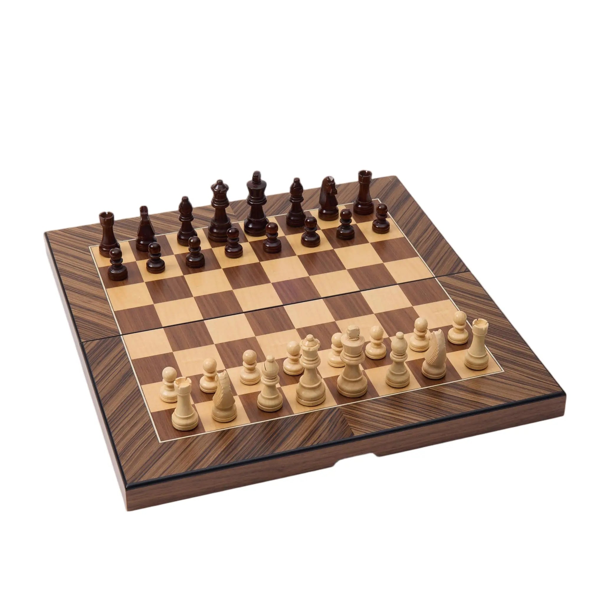 Woodronic WA-5082 | 17 Inch Folded Wooden Combo Game Set – Chess, Backgammon & Checkers with Solid W
