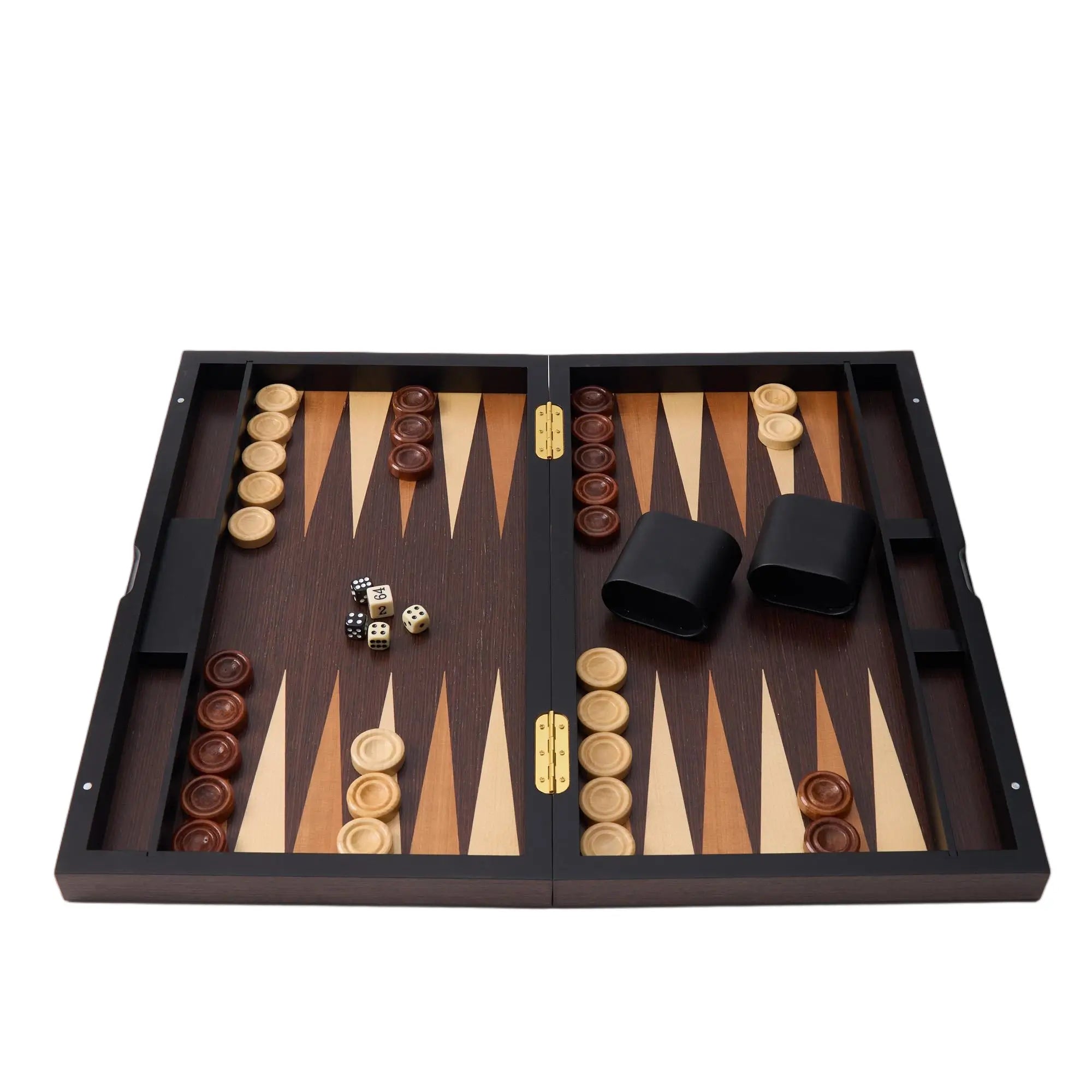 Woodronic WA-5097 | 19 Inch Wooden Backgammon Set with Solid Wood Pieces & Leather Dice Cups