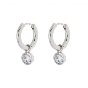 Luv AJ Bezel Charm Huggies- Silver