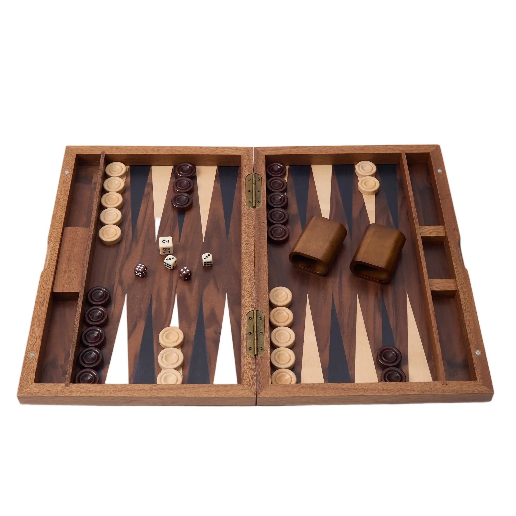 Woodronic WA-5093 | 15/19 Inch Wooden Backgammon Set with Solid Wood Pieces & Leather Dice Cups
