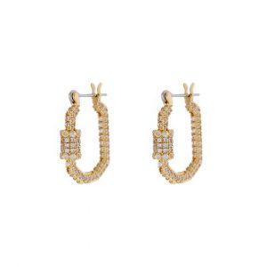 Luv AJ Pave Carabiner Hoops- Gold