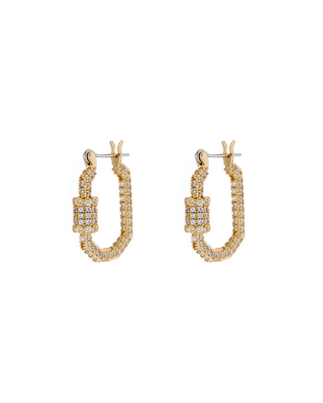 Luv AJ Pave Carabiner Hoops- Gold