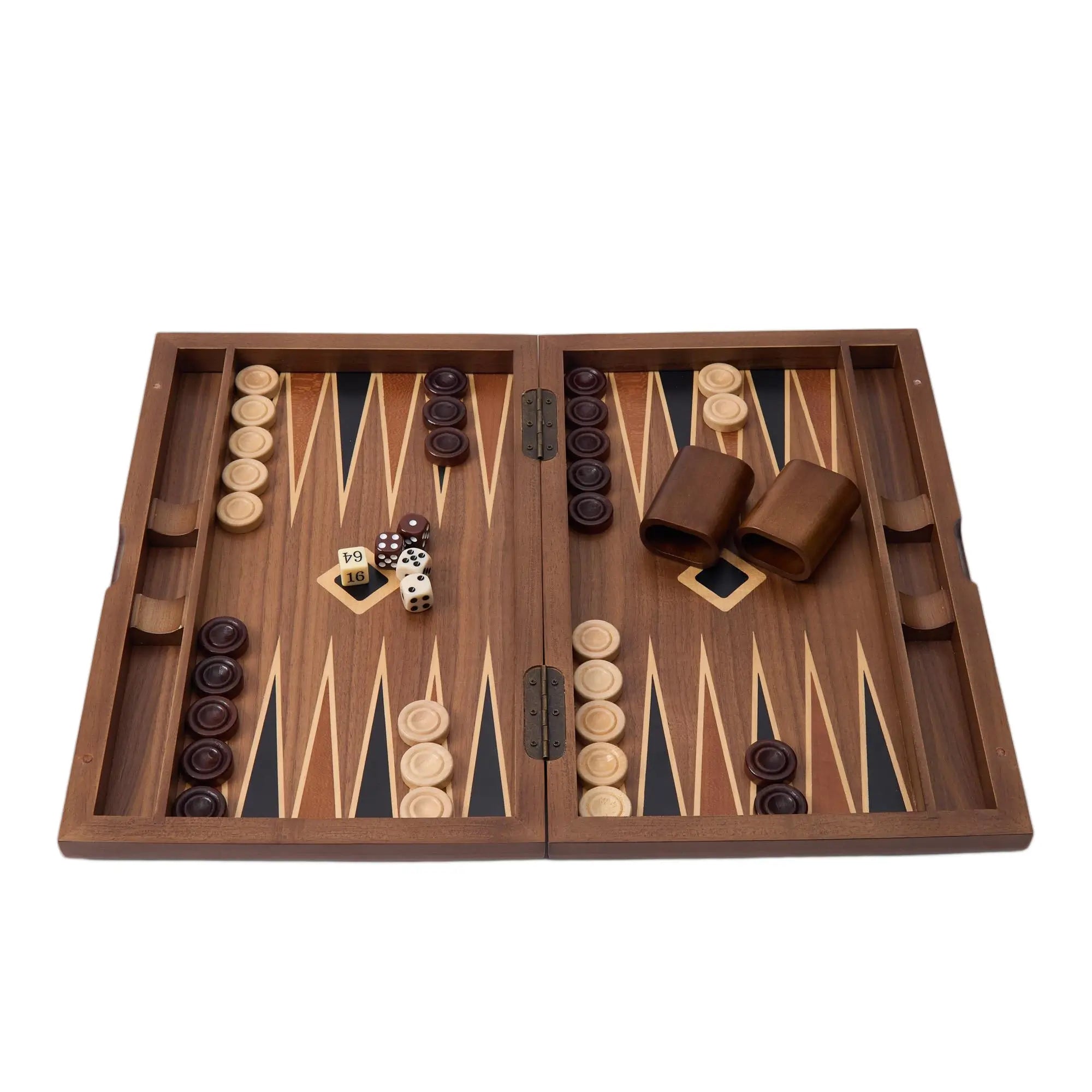 Woodronic WA-5092 | 17 Inch Wooden Backgammon Set with Solid Wood Pieces & Leather Dice Cups