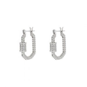 Luv AJ Pave Carabiner Hoops- Silver