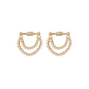 Luv AJ Baguette Hanging Chain Studs- Gold