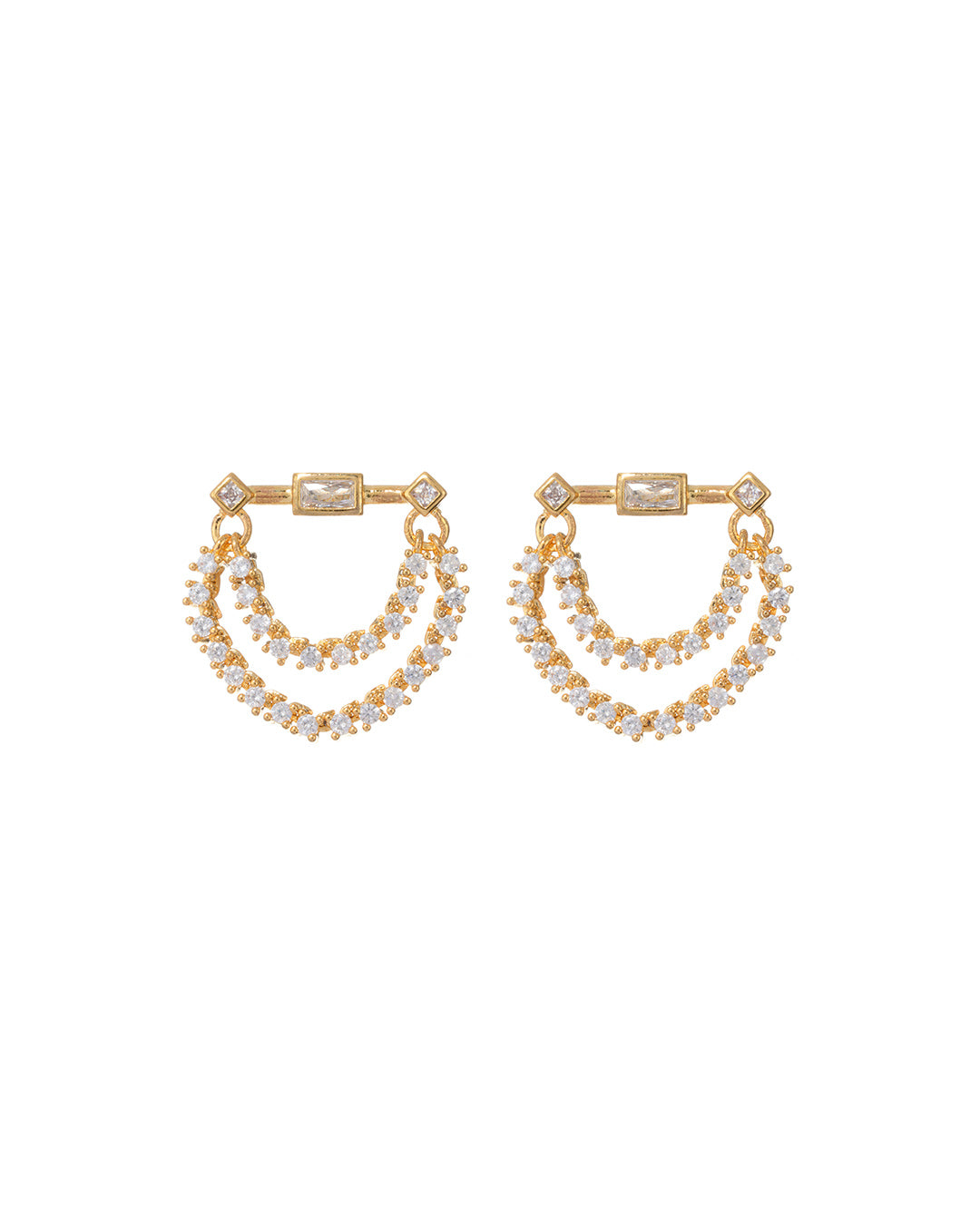 Luv AJ Baguette Hanging Chain Studs- Gold