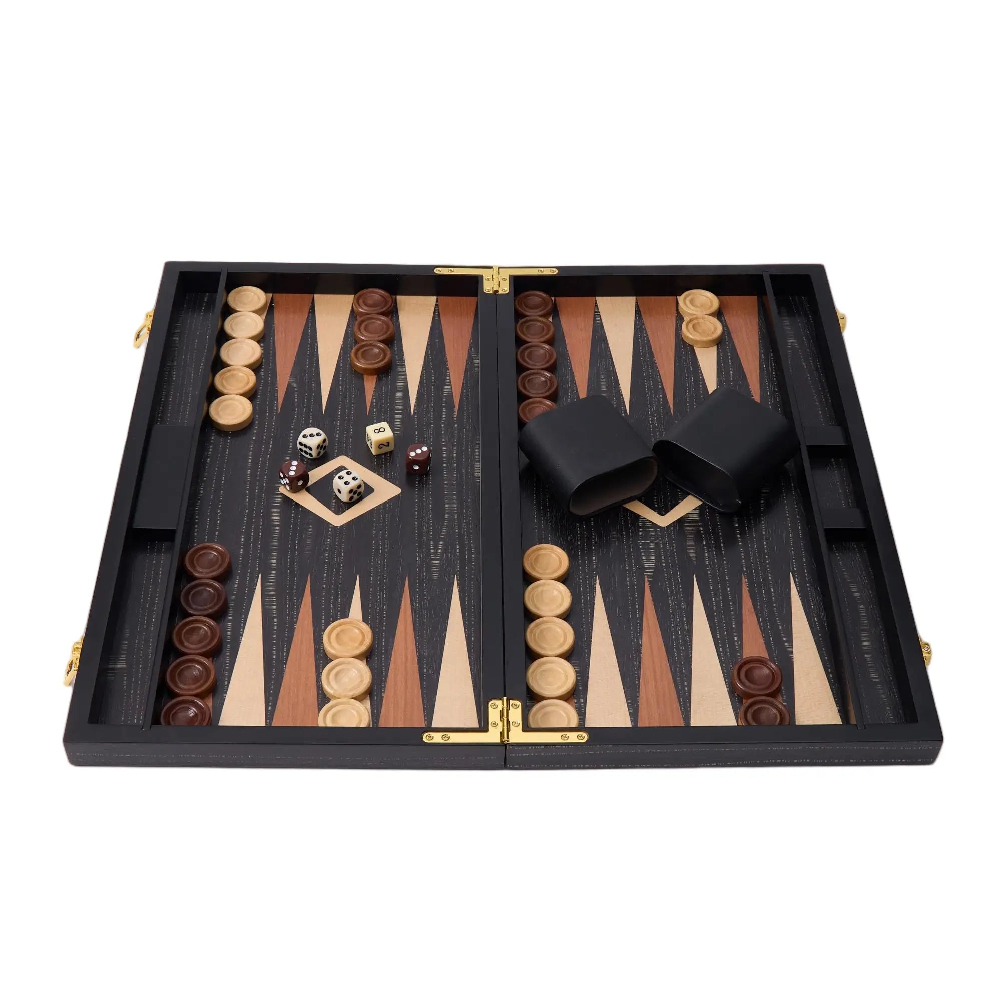 Woodronic WA-5085 | 18 Inch Wooden Backgammon Set with Solid Wood Pieces & Leather Dice Cups
