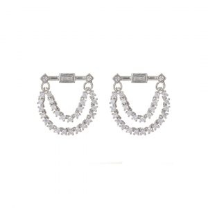 Luv AJ Baguette Hanging Chain Studs- Silver
