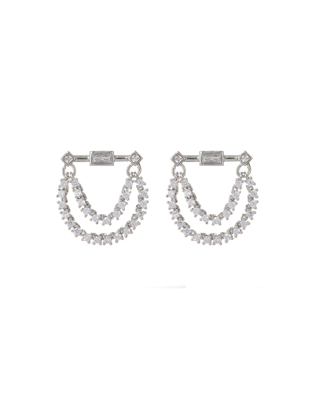 Luv AJ Baguette Hanging Chain Studs- Silver