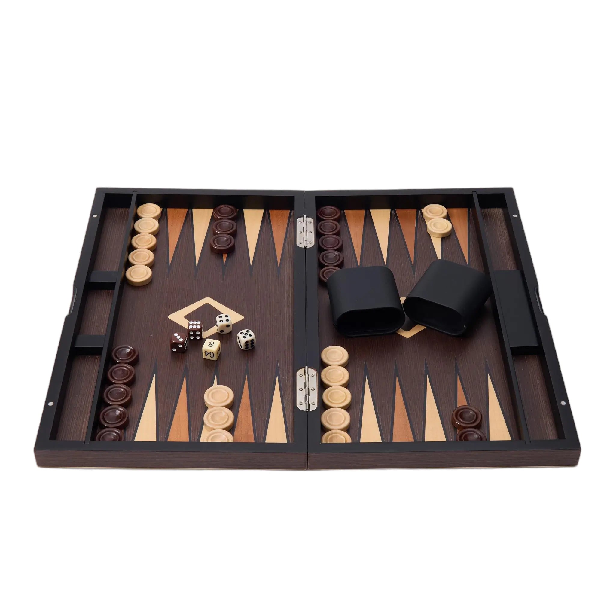 Woodronic WA-5084 | 17 Inch Wooden Backgammon Set with Solid Wood Pieces & Leather Dice Cups