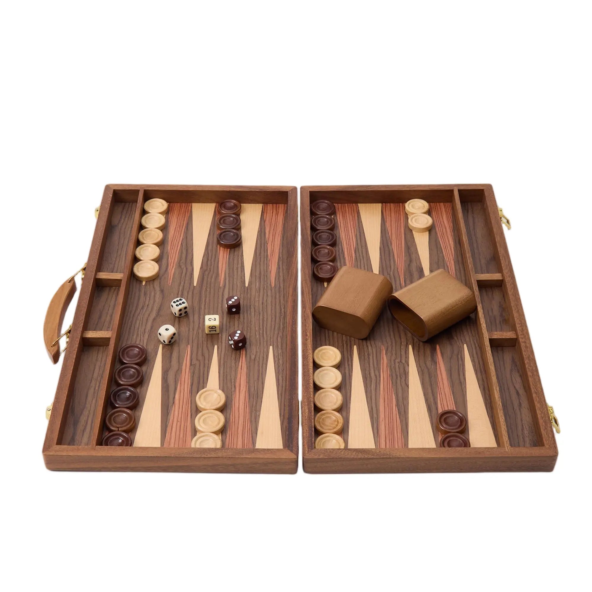 Woodronic WA-5081 | 15/18 Inch Walnut Inlay Design Backgammon Set with Solid Wood Pieces & Leather D