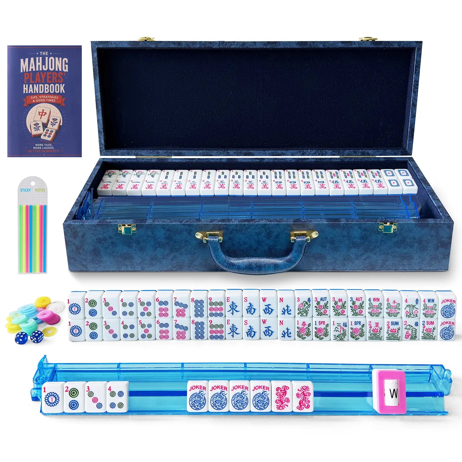 Woodronic Premium American Mahjong Set with 166 Engraved Tiles, Leather Carrying Case & Racks