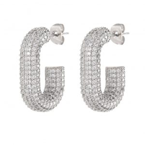 Luv AJ Pave Bijou Loop Hoops- Silver