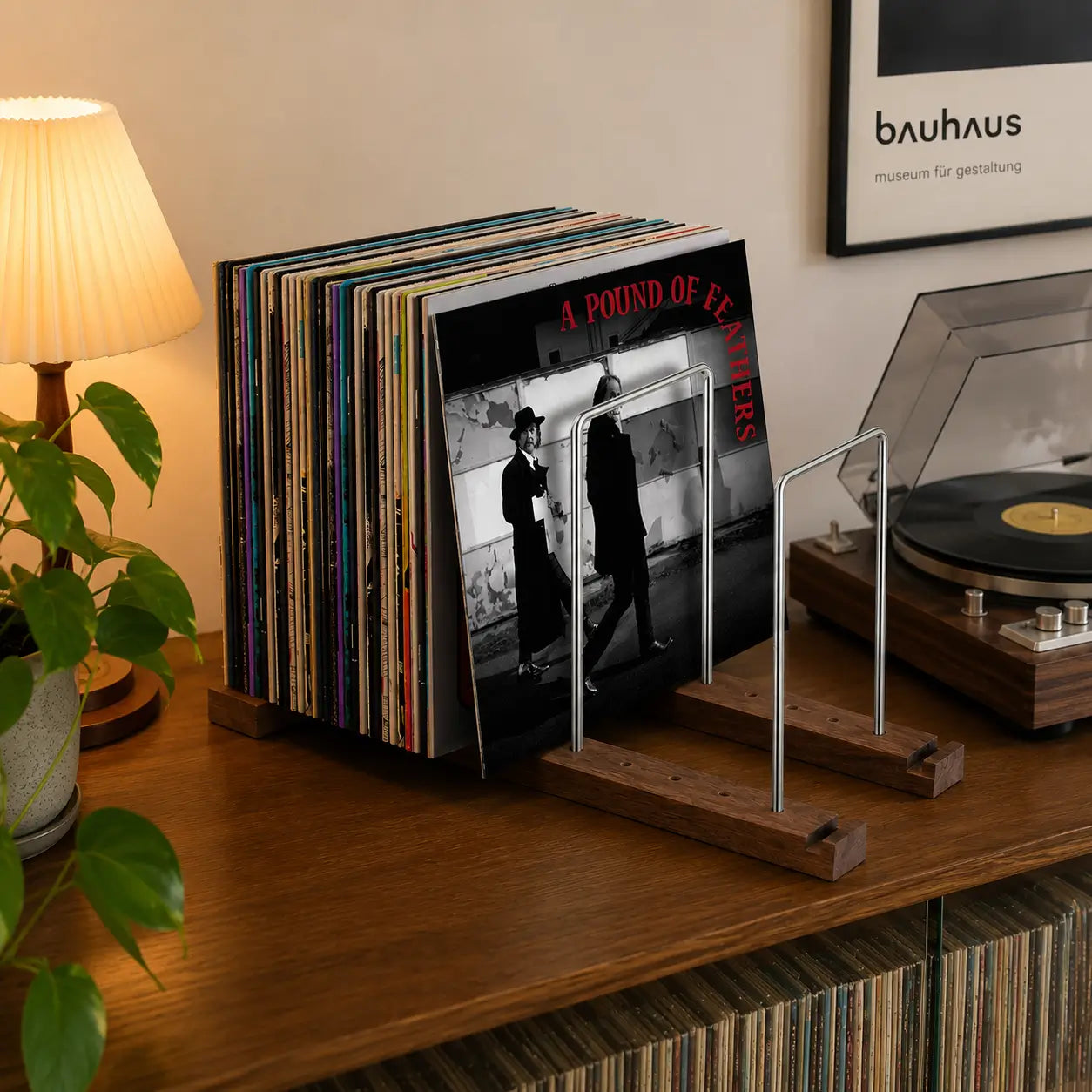 Woodronic Solid Walnut Vinyl Record Holder for Up to 75 LPs