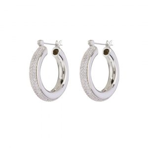 Luv AJ Pave Stripe Baby Amalfi Hoops- Silver
