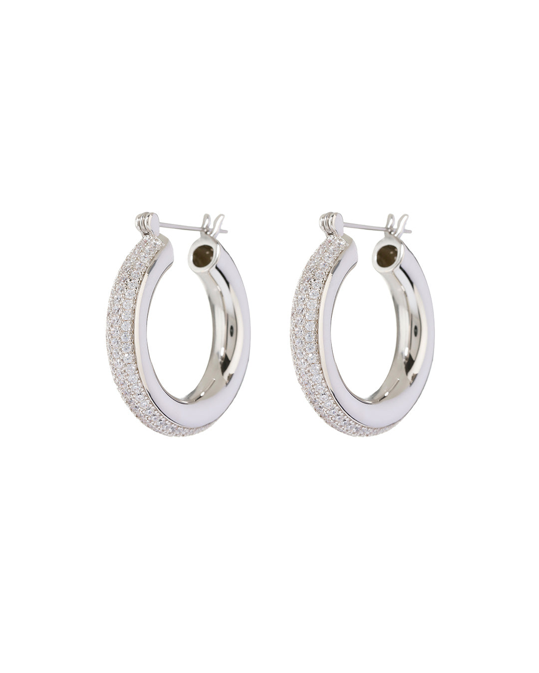 Luv AJ Pave Stripe Baby Amalfi Hoops- Silver