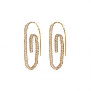 Luv AJ Pave Paper Clip Earrings- Gold