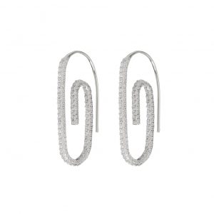 Luv AJ Pave Paper Clip Earrings- Silver