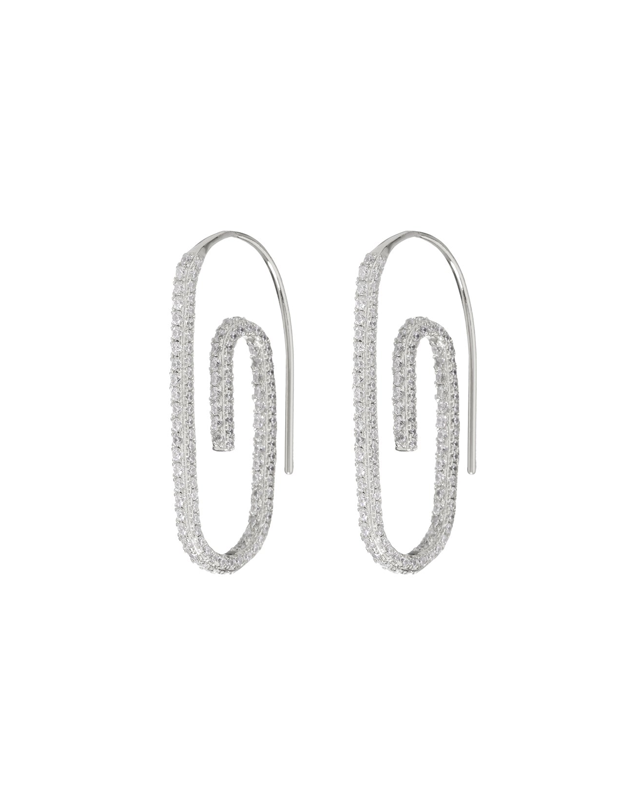 Luv AJ Pave Paper Clip Earrings- Silver