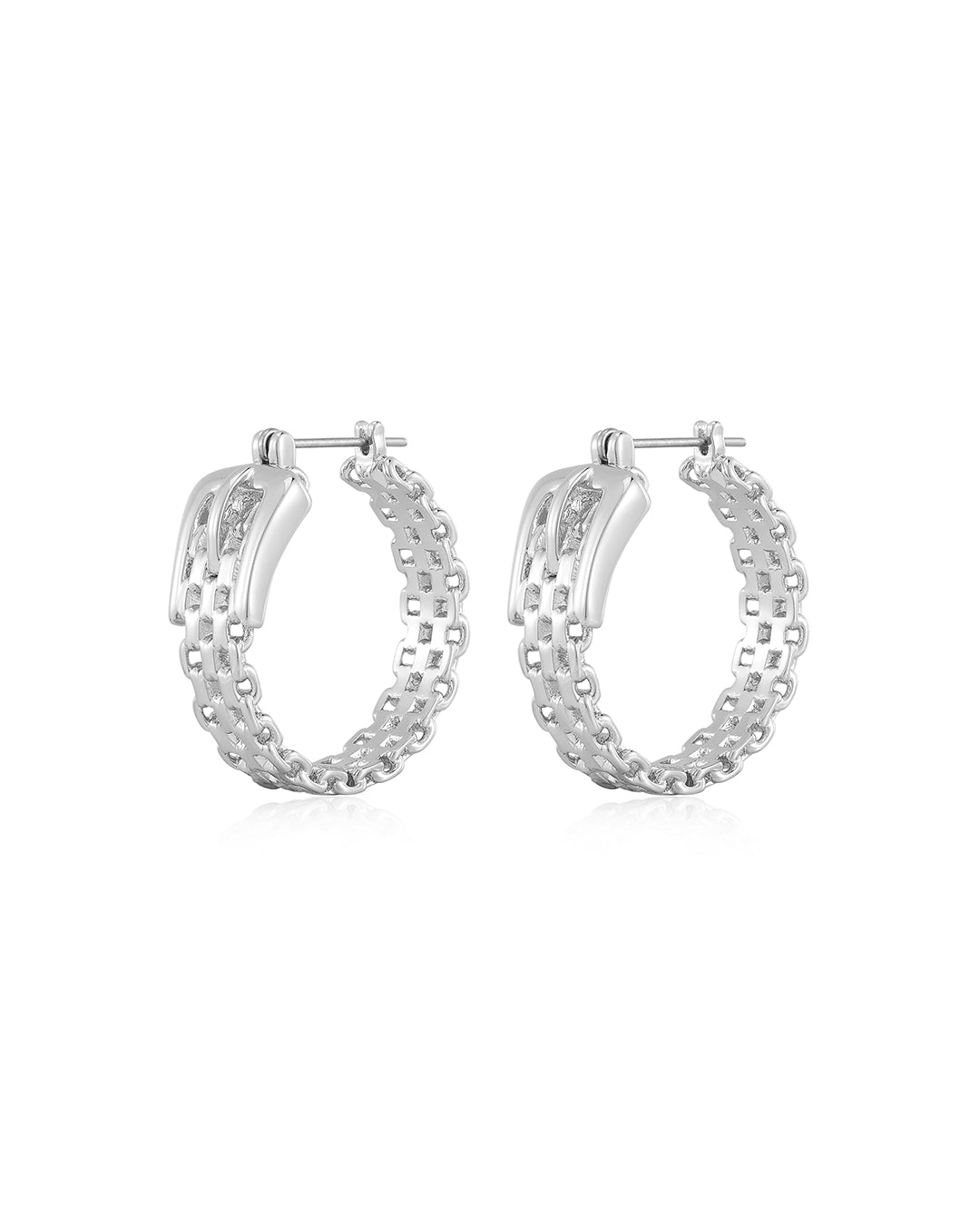 Luv AJ Woven Buckle Hoops- Silver