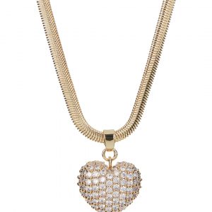 Luv AJ Pave Puffy Heart Necklace- Gold
