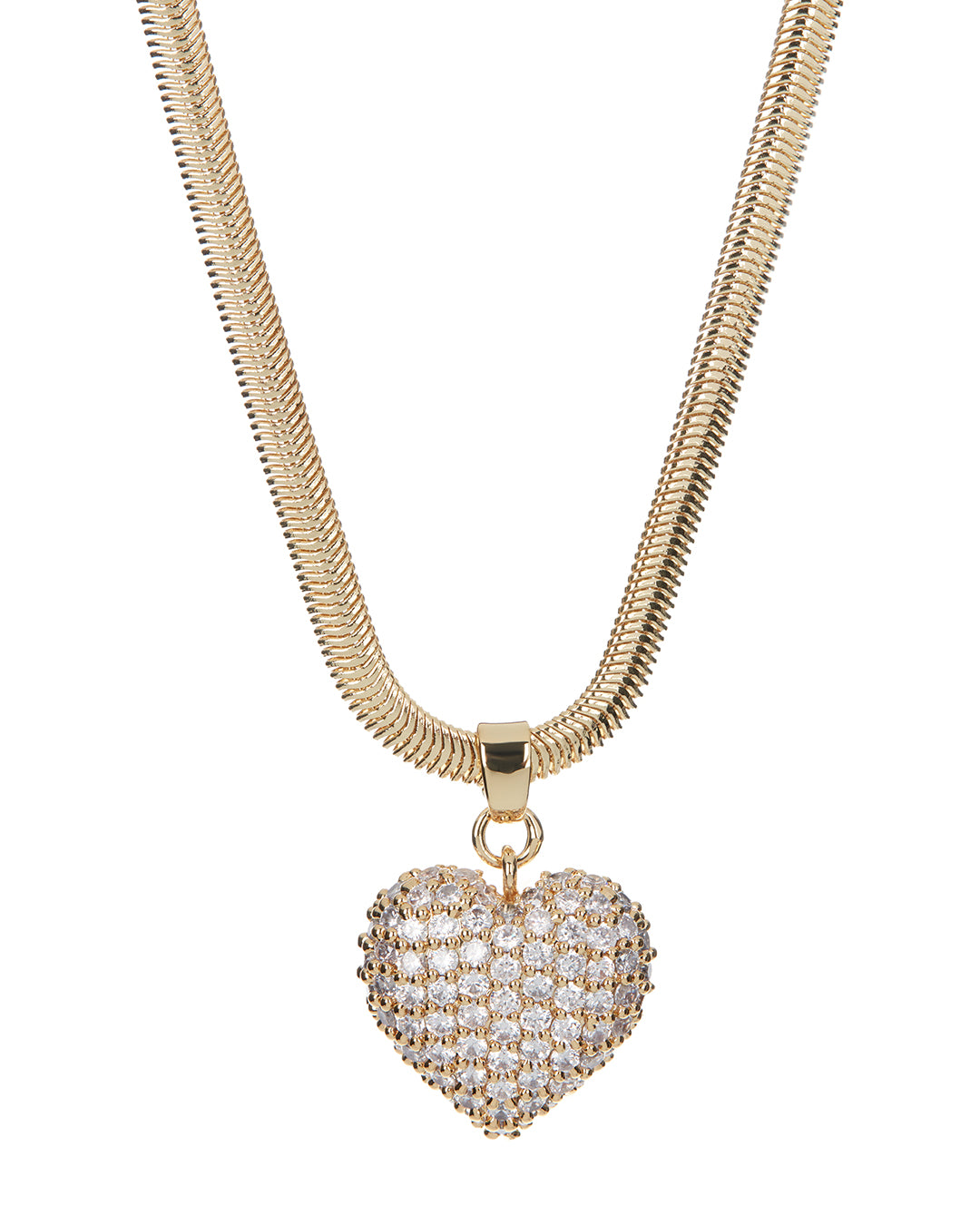 Luv AJ Pave Puffy Heart Necklace- Gold