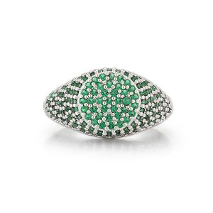 Luv AJ Pave Signet Ring- Emerald Green- Silver
