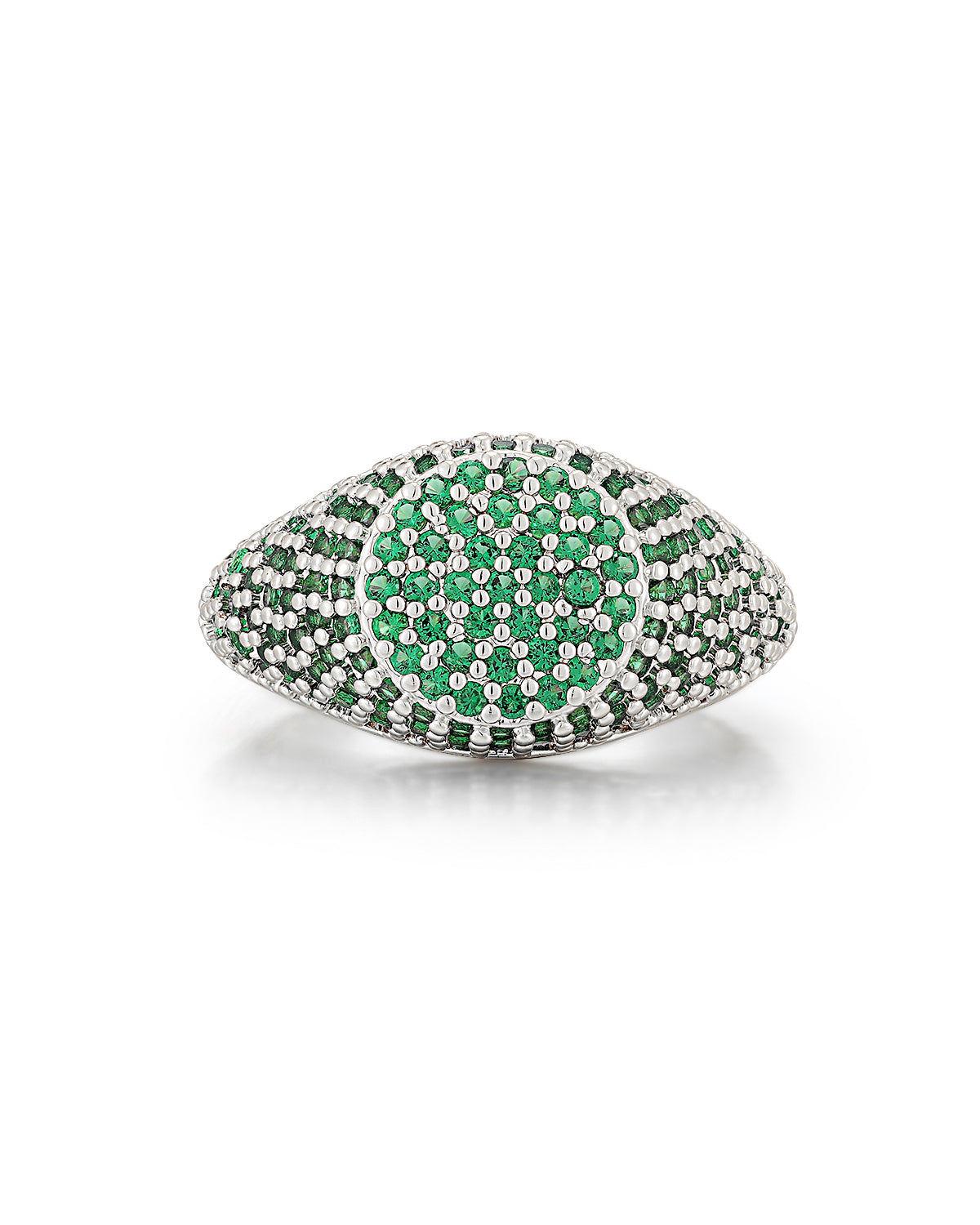Luv AJ Pave Signet Ring- Emerald Green- Silver