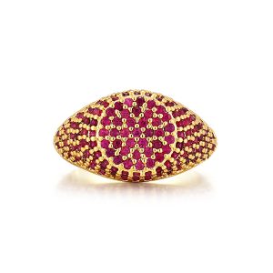 Luv AJ Pave Signet Ring- Ruby Red- Gold