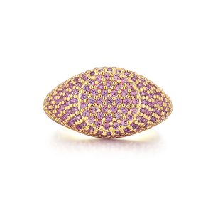 Luv AJ Pave Signet Ring- Pink- Gold