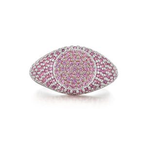 Luv AJ Pave Signet Ring- Pink- Silver
