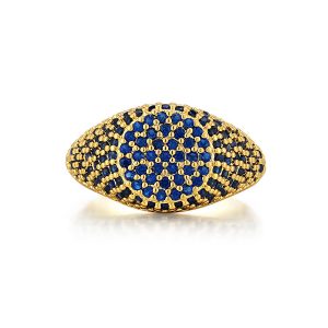 Luv AJ Pave Signet Ring- Blue Sapphire- Gold