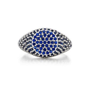 Luv AJ Pave Signet Ring- Blue Sapphire- Silver