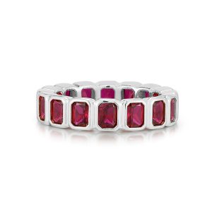 Luv AJ Bezel Emerald Ballier Ring- Ruby Red- Silver
