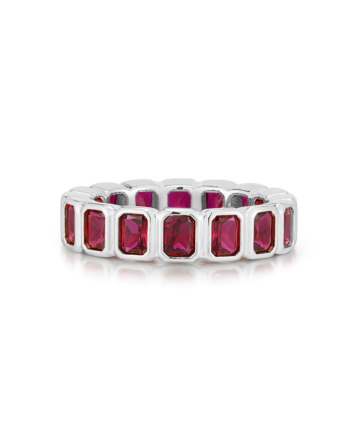 Luv AJ Bezel Emerald Ballier Ring- Ruby Red- Silver