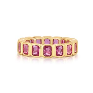 Luv AJ Bezel Emerald Ballier Ring- Pink- Gold