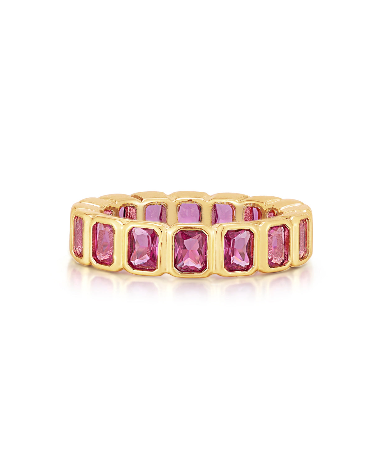 Luv AJ Bezel Emerald Ballier Ring- Pink- Gold