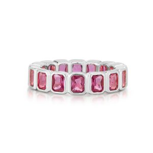 Luv AJ Bezel Emerald Ballier Ring- Pink- Silver