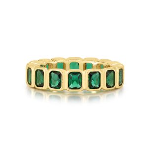 Luv AJ Bezel Emerald Ballier Ring- Emerald Green- Gold
