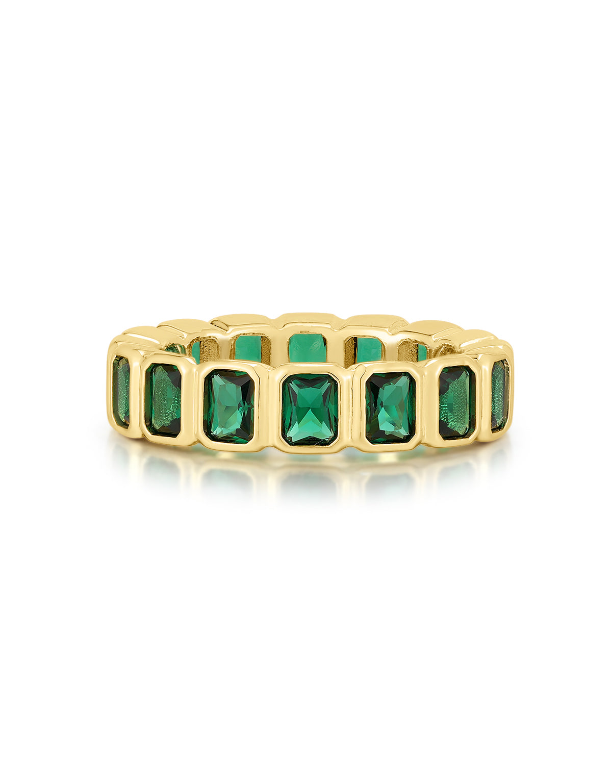 Luv AJ Bezel Emerald Ballier Ring- Emerald Green- Gold