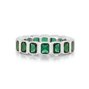 Luv AJ Bezel Emerald Ballier Ring- Emerald Green- Silver