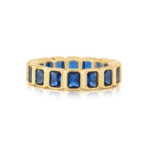 Luv AJ Bezel Emerald Ballier Ring- Blue Sapphire- Gold