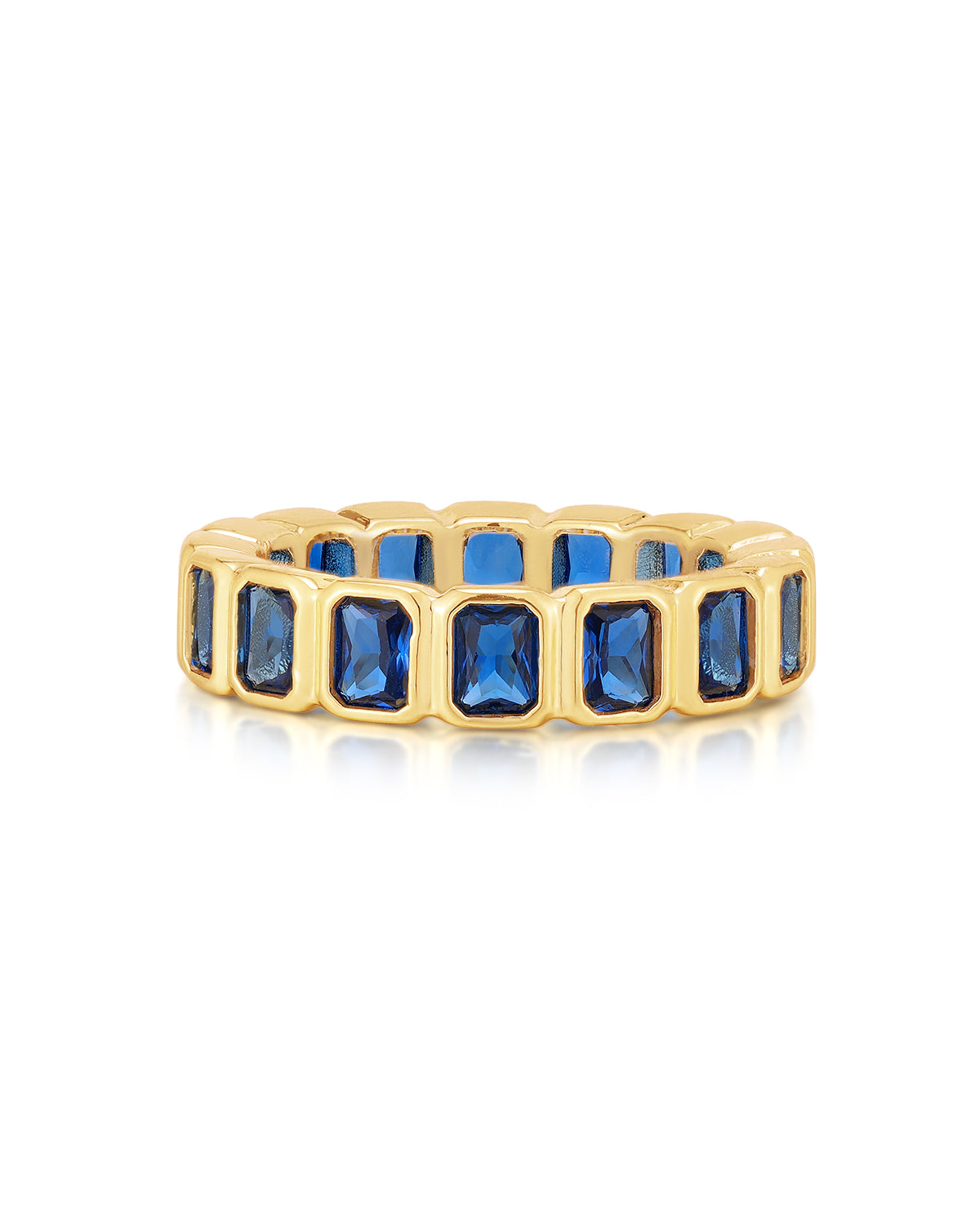 Luv AJ Bezel Emerald Ballier Ring- Blue Sapphire- Gold