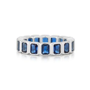 Luv AJ Bezel Emerald Ballier Ring- Blue Sapphire- Silver
