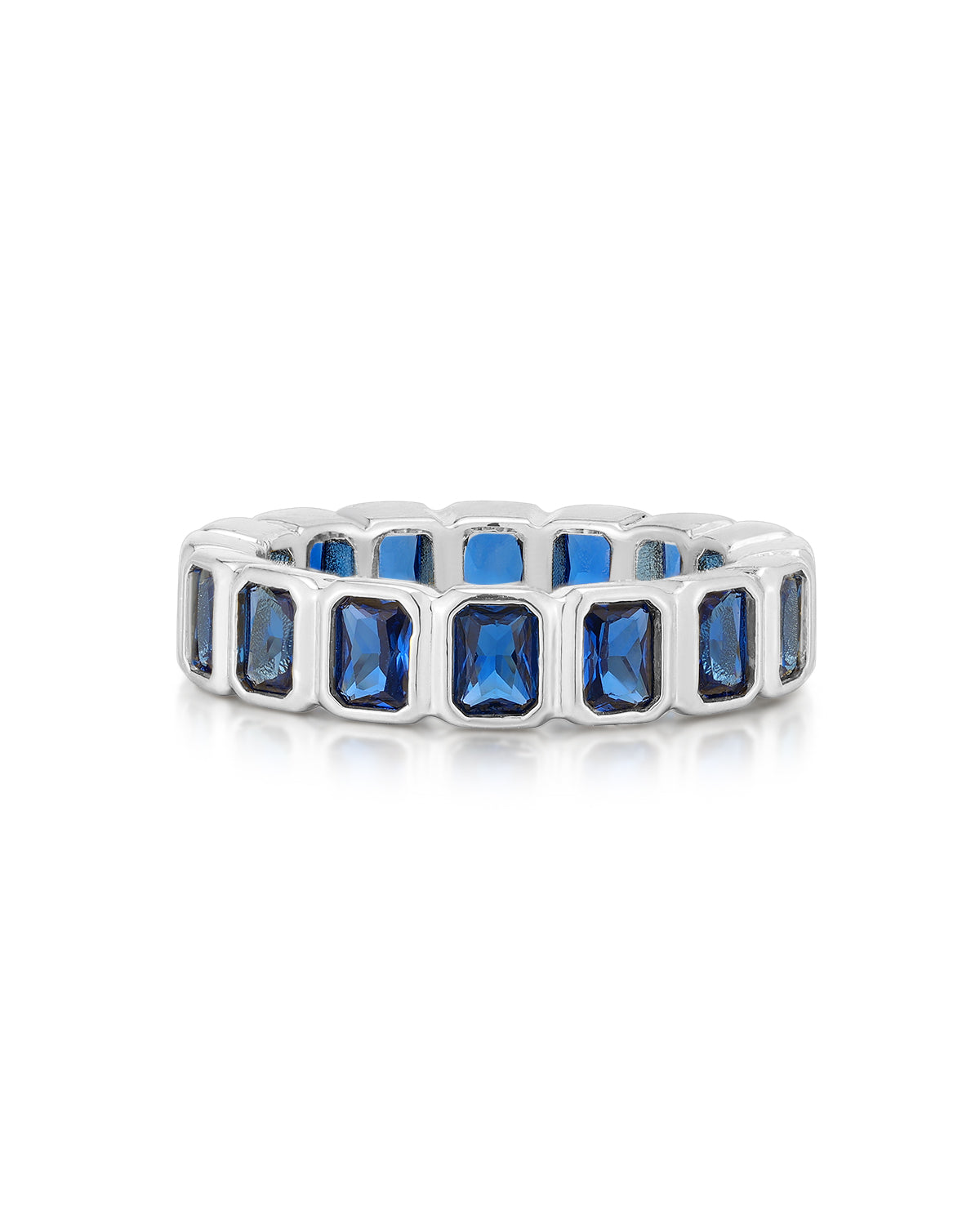 Luv AJ Bezel Emerald Ballier Ring- Blue Sapphire- Silver