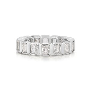 Luv AJ Bezel Emerald Ballier Ring- Clear- Silver