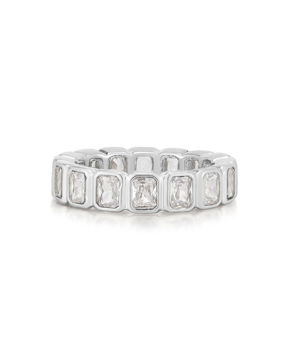 Luv AJ Bezel Emerald Ballier Ring- Clear- Silver