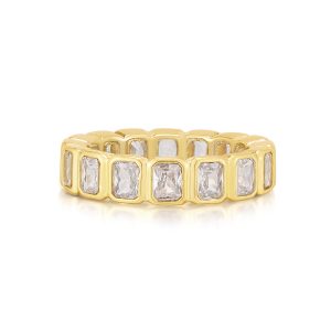 Luv AJ Bezel Emerald Ballier Ring- Clear- Gold