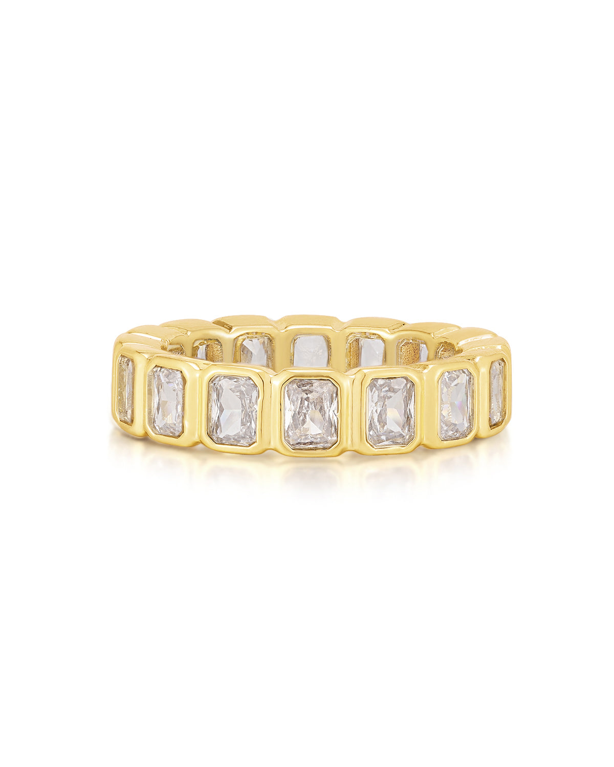 Luv AJ Bezel Emerald Ballier Ring- Clear- Gold