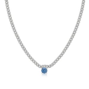 Luv AJ Bardot Stud Necklace- Blue Sapphire- Silver